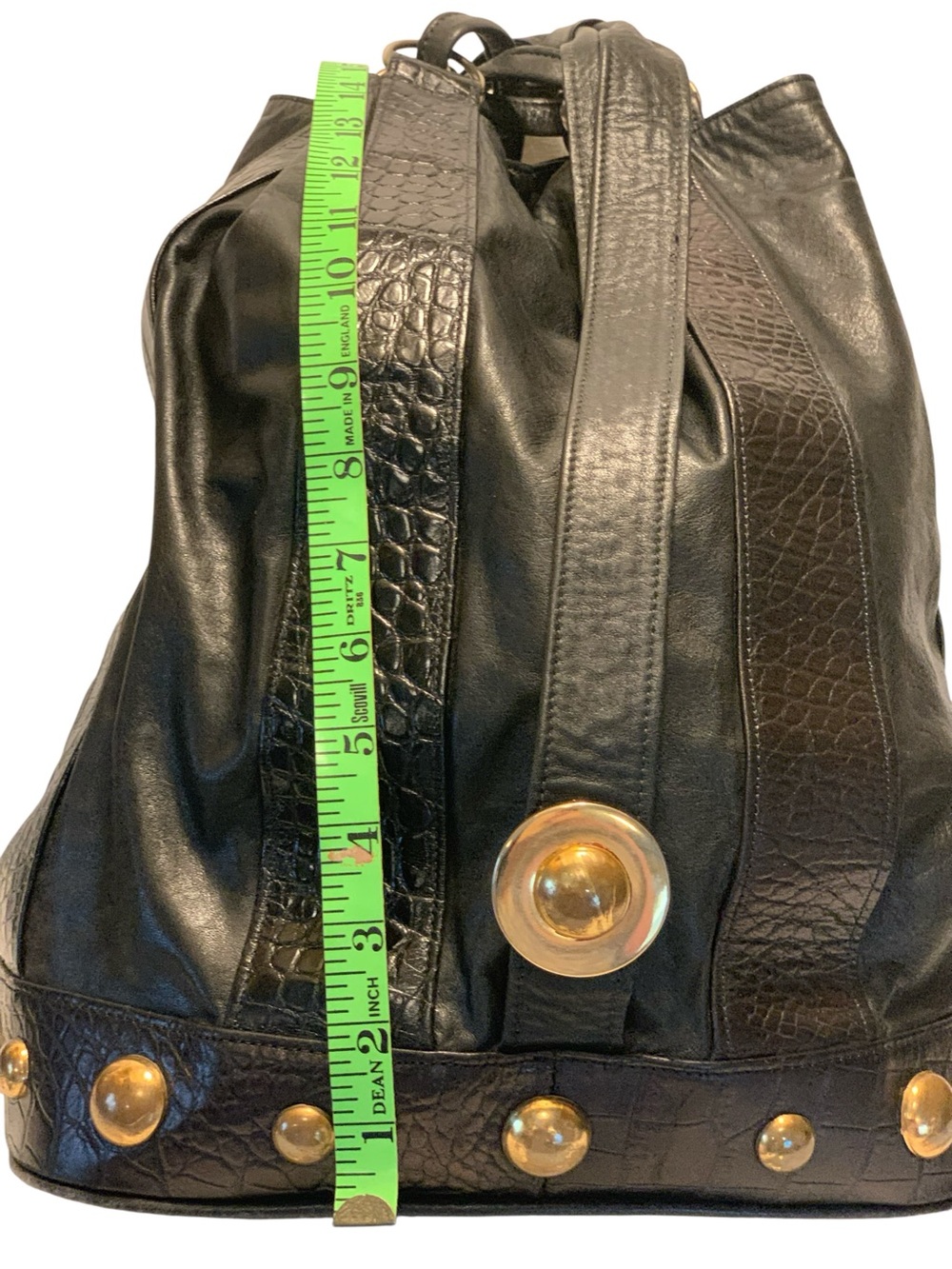 Black Leather Drawstring Backpack with Stud Accents very good condition - Picture 10 of 10